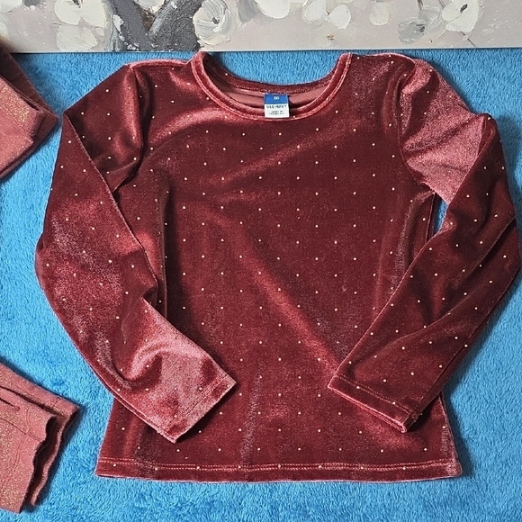 Old Navy Kids Sparkly Velvet Top G Gold Glitter Panta Set in Burgundy 5T - Picture 3 of 7